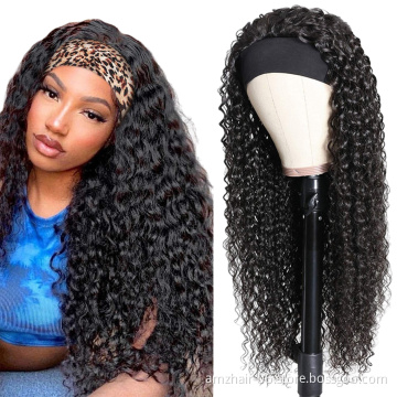 2021 New Fashion Deep Wave Human Hair Headband Wig Cheap Brazilian Remy Human Hair Non Lace Machine Made Wig For Black Women